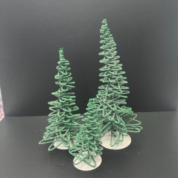 Vintage Dept 56 Village Frosted Zig-zag Trees Set of 3 Retired Green 5250-7 star - Picture 3 of 9